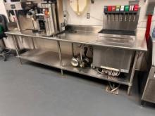 Commercial Stainless Steel Prep Table w/ Soda Fountain Well 116in x 30in x 36in, w/ Lower Shelf,