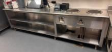 Commercial Stainless Steel Work Cabinet w/ 2 Soup Well Warmers, Midshelf, 120in (10ft) x 18in x 36in