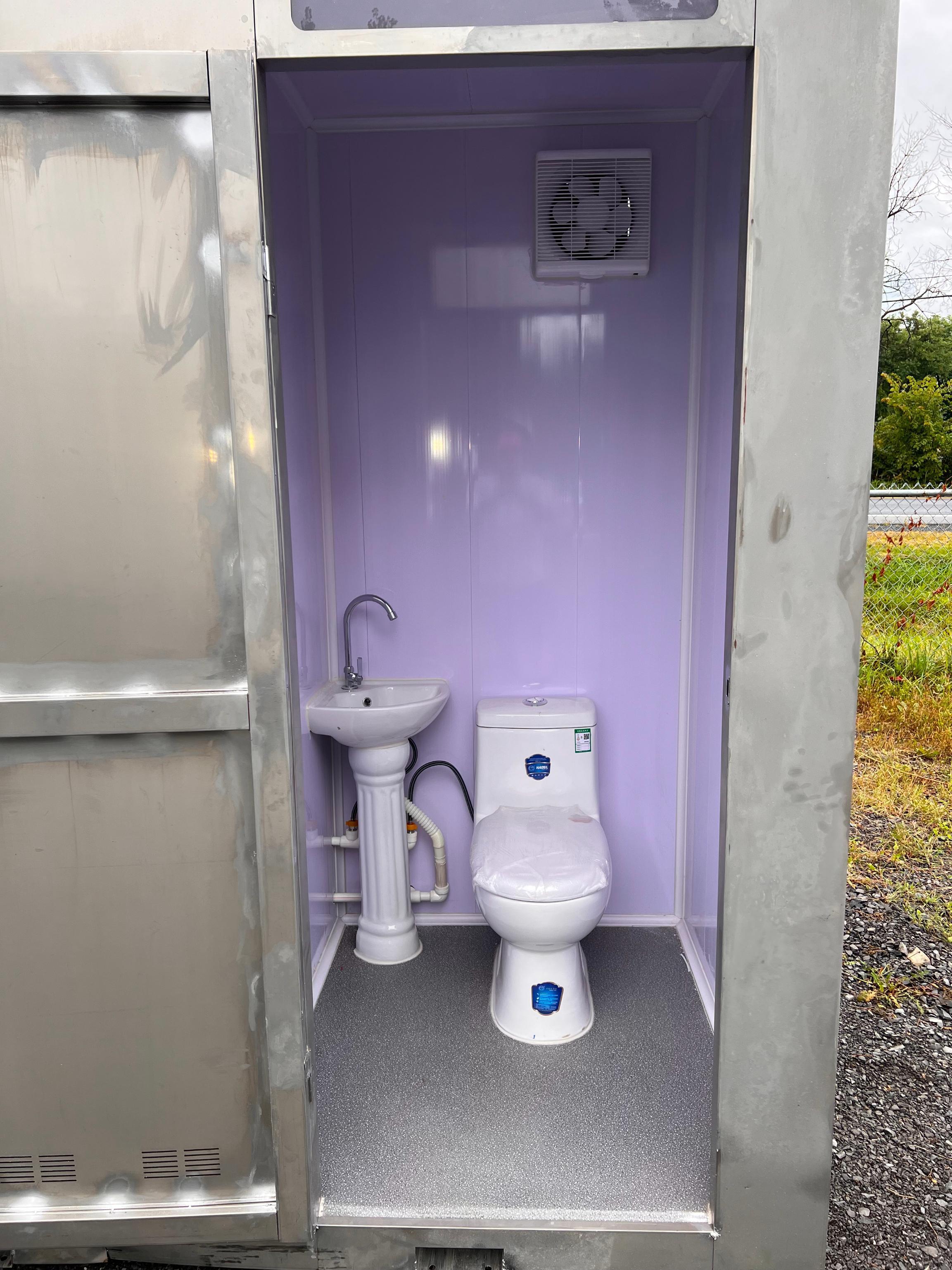 PORTABLE BATHROOM STATION NEW PORTABLE TOILET equipped with 2 toilets, 2 sinks, ventilation fan,