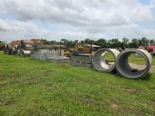 QTY OF REINFORCED CONCRETE PIPE, ASSORTED PRECAST CONCRETE STRUCTURES SUPPORT EQUIPMENT