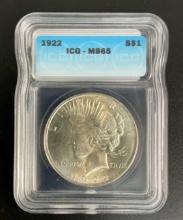 1922 US Peace Dollar P ICG MS 65