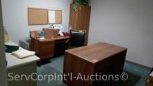 Lot in Office of 2 Wooden Desk, 2 Letter 2-Drawer File Cabinets, 2-Door Wooden Cabinet, 2 Nokia Cell