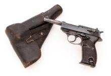 WWII German Walther ac-45 P.38 Semi-Automatic Pistol, with cxb-4 Pebble Grain Holster and Two Magazi
