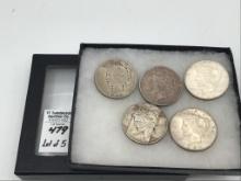 Lot of 5 Silver Peace Dollars Including