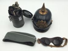 Lot of 4 Including Gas Mask in Tin Can Holder,