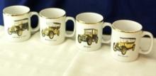 VINTAGE CAR PRINTS WITH GOLD TRIM COFFEE CUPS SET OF 4 IN BOX - GALAXY DISTINCTIVE GLASSWARE