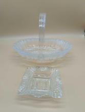WINTER DREAM HOLIDAY ETCHED CRYSTAL BOWL WITH HANDLE 9.5", SMALL RUFFLED GLASS 4"