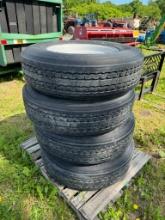 9997 (4) New 22.5 Spreader Tires on Rims