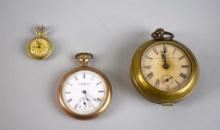 Lot of Three Pocket Watches in Need of Repair: Ingersoll, Elgin, & Other