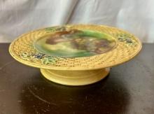 Majolica Plate Basket and Leaves Compote