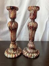 Pair of Franz Welz Art Nouveau Glass Candle Sticks