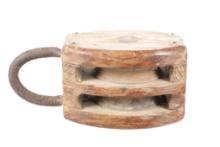 19th C. Wooden Double Wheel Marine Pulley
