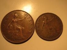 Foreign Coins: Great Britain 1936 Penny & 1932 1/2 Penny