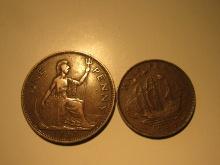 Foreign Coins: Great Britain 1937 Penny & 1952 1/2 Penny