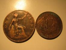 Foreign Coins: Great Britain  1919 Penny & 1948 1/2 Penny