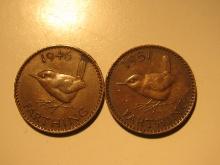 Foreign Coins: 1946 & 1951 Great Britain Farthings