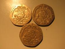 Foreign Coins: 1982, 83 & 85 Great Britain 20 Pences