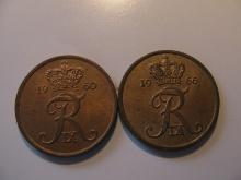 Foreign Coins: Denmark 1960 & 1966 5 Ores