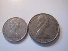 Foreign Coins:  New Zealand 1974 10 & 1975 20 Cents