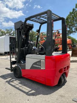 NISSAN 40 FORKLIFT MODEL G1N1L20V, ELECTRIC, APPROX MAX CAPACITY 2745LBS, MAX HEIGHT 240in, TILT,