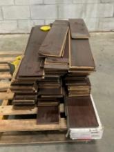 LOT OF MIXED FLOORING, MERLOT COLOR OF BOTH VINYL AND WOOD MATERIALS ; EACH PIECE APPROXIMATELY