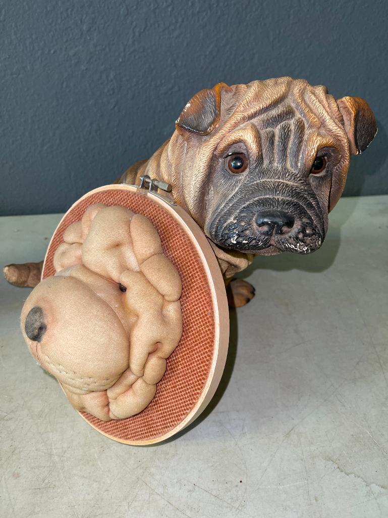 Two Piece Lot Incl Resin Shar Pei Statue