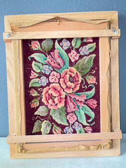 Framed Hand Made Needlepoint Floral Tapestry