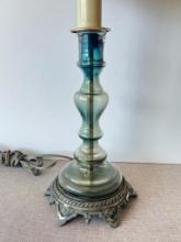 Vintage Paul Hanson Blue Glass and Metal Base Lamp