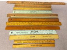 Group of Vintage Wooden and Plastic Rulers and Measuring Sticks