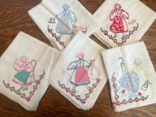 Set of 5 Vintage Embroidered Napkins