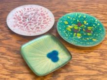 Group of 3 Copper Enamel Colorful Plates - Signed