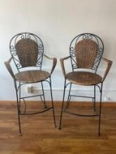 Pair of Wicker and Metal Bar Chairs
