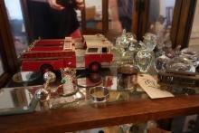 SHELF LOT INCLUDING PAPER WEIGHTS MACK FIRETRUCK STERLING SILVER KNIFE REST