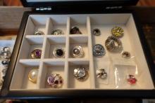 BOX WITH JEWELRY STAND AND MINIATURE JEWELRY BOXES WITH COSTUME JEWELRY
