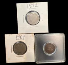 (2) V Nickels From 1904 & 1892 & 1900 Indian