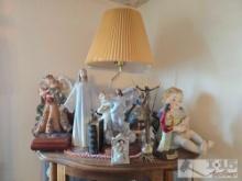 Porcelain Statues, Music Box, Candle Holder, and Lamp