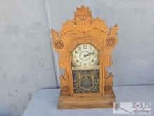 Vintage Wooden Gingerbread Mantle Clock with Key