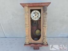 Vintage Wooden Silva-Gong Wall Clock with Key