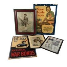 WWI WWII US British Poster Lot-Save Paper-War Bond