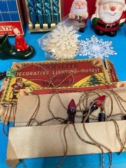 Vintage Christmas lights, pixie elves, mini tree and more