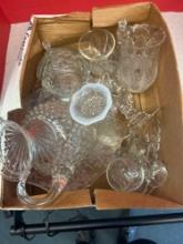 Crystal glass vases, pictures, and a white crested vase hobnail and other designs