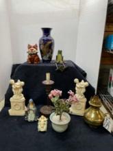 Mixed lot of dog and frog figures, Asian vase, cherubs and more