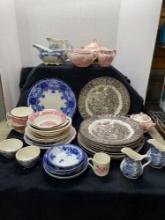 Beautiful collection of transferware, also flow blue China