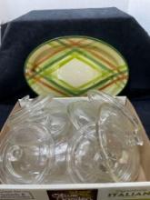 Glass lids and collection of vintage plates and platters