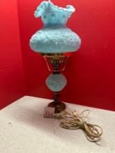 Rare 1950s Fenton Vintage Blue Satin Poppy Glass lamp