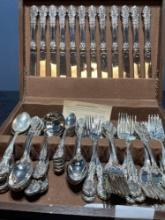 F.B. Rodger?s French Rose 64 piece plated silverware set in case