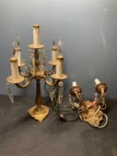 Gold elaborate with prisms Electrified candelabra and wall sconce