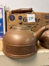 3 primitive copper kettles pots