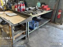 Work table 48 x 96 w/ assorted tie downs , safety reflectors , fire ext. , spot gun injection kit ,