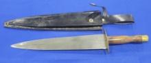Large Double Edged Dagger Large double edged dagger, no markings, wooden handle and comes with case,